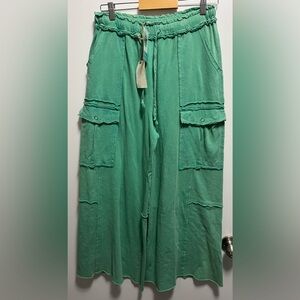 NWT Easel Feeling Good Utility Pants Atlantis Green Wide Leg Size Medium